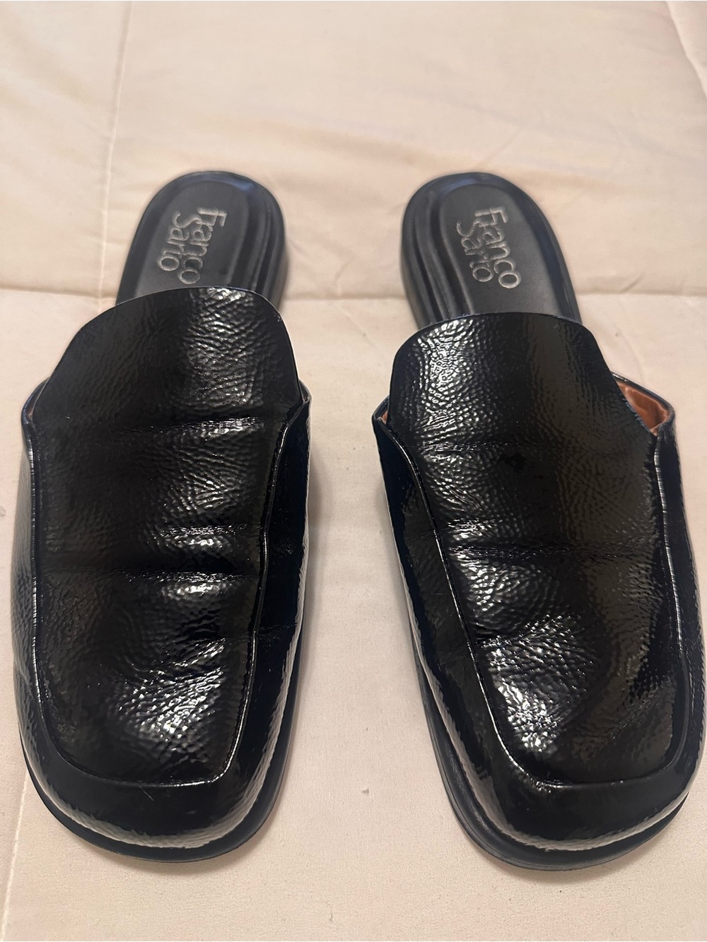 Franco Sarto Black Patent Slip-On Mules